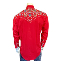 Men's Vintage Red Floral and Stars Embroidered Western Shirt by Rockmount Ranch Wear with embroidered western shirt details