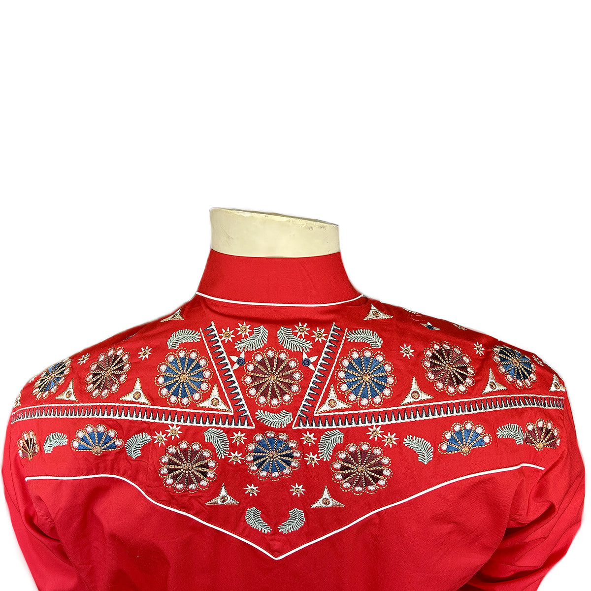 Men's Vintage Red Floral and Stars Embroidered Western Shirt by Rockmount Ranch Wear with embroidered western shirt