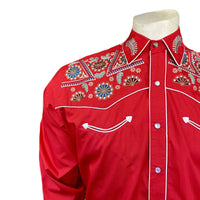 Men's Vintage Red Floral Stars Embroidered Western Shirt by Rockmount Ranch Wear with embroidered western shirt details