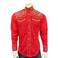 Men's Vintage Red Floral and Stars Embroidered Western Shirt by Rockmount Ranch Wear with western shirt embroidery