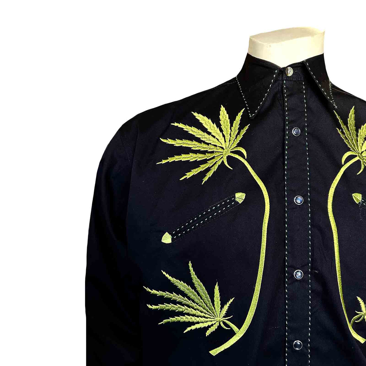 Men's Black Cannabis Cowboy Embroidered Western Shirt - Rockmount