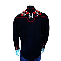 Men's Vintage Black Cascading Floral Embroidered Western Shirt by Rockmount Ranch Wear with fringe and snaps