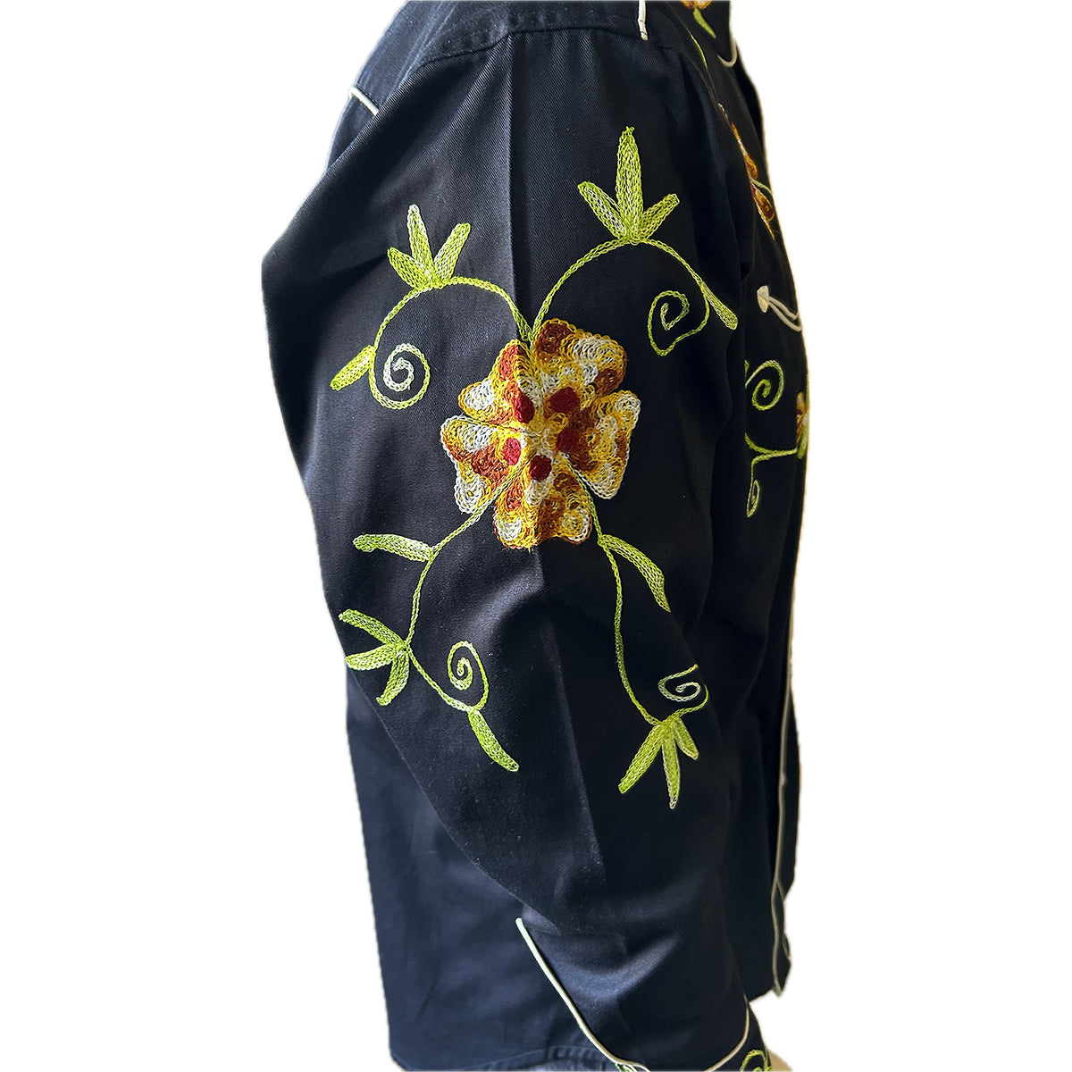 Men's Black Floral Embroidered Cotton Gabardine Western Shirt - Rockmount