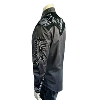Men's Floral 2-Tone Black and Grey Embroidered Western Shirt by Rockmount Ranch Wear with floral embroidered western wear