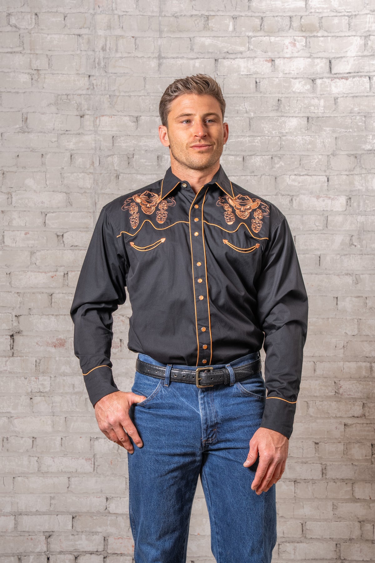 Men's Black Dead Cowboy Guns Blazing Embroidered Western Shirt by Rockmount Ranch Wear, vintage western shirt
