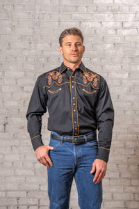 Men's Black Dead Cowboy Guns Blazing Embroidered Western Shirt by Rockmount Ranch Wear, vintage western shirt