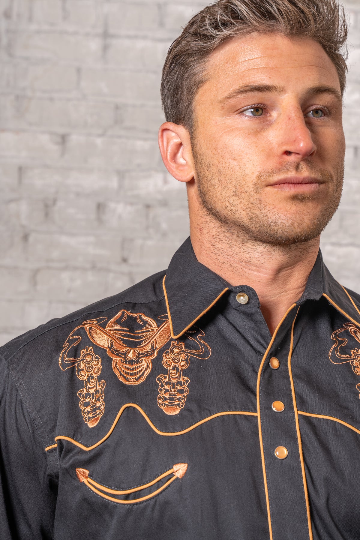 Men's Black Dead Cowboy Guns Blazing Embroidered Western Shirt by Rockmount Ranch Wear, vintage western shirt