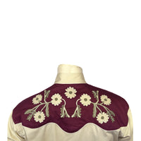 Men's Vintage 2-Tone Floral Embroidered Western Shirt in Tan and Burgundy by Rockmount Ranch Wear