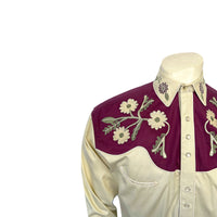 Men's Vintage 2-Tone Floral Embroidered Western Shirt in Tan and Burgundy by Rockmount Ranch Wear