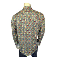 Men's Riders Blue Print Western Shirt by Rockmount Ranch Wear, vintage western shirt with floral print and sawtooth pockets