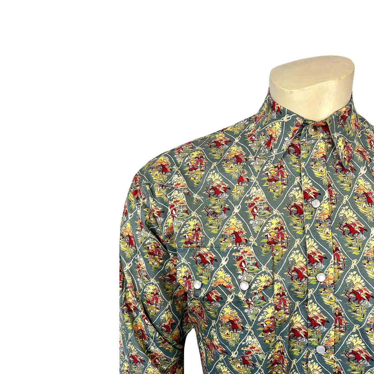Men's Riders Blue Print Western Shirt by Rockmount Ranch Wear, vintage western shirt print with snaps