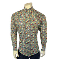 Men's Riders Blue Print Western Shirt by Rockmount Ranch Wear, vintage floral print with sawtooth pockets