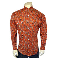 Men's Riders Rust Print Western Shirt by Rockmount Ranch Wear, vintage western shirt with sawtooth pocket snaps
