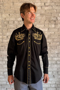 Men's Vintage Black Bull Rider Embroidered Western Shirt