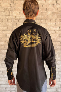 Men's Vintage Black Bull Rider Embroidered Western Shirt