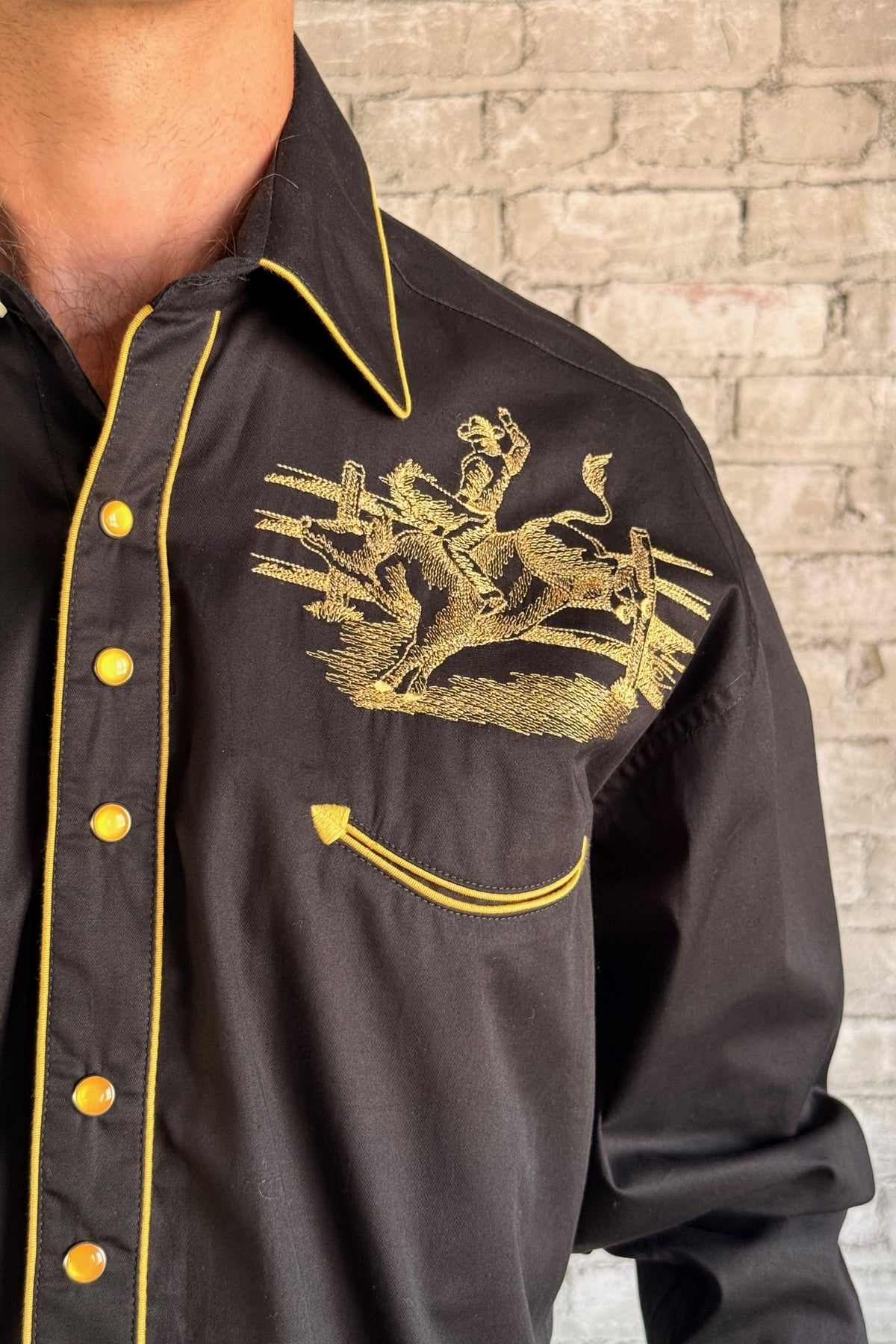 Men's Vintage Black Bull Rider Embroidered Western Shirt