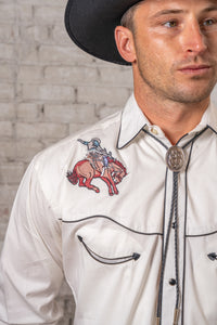 Men's Ivory Iconic Bronc Embroidery Western Shirt by Rockmount Ranch Wear in vintage style with embroidered western shirt