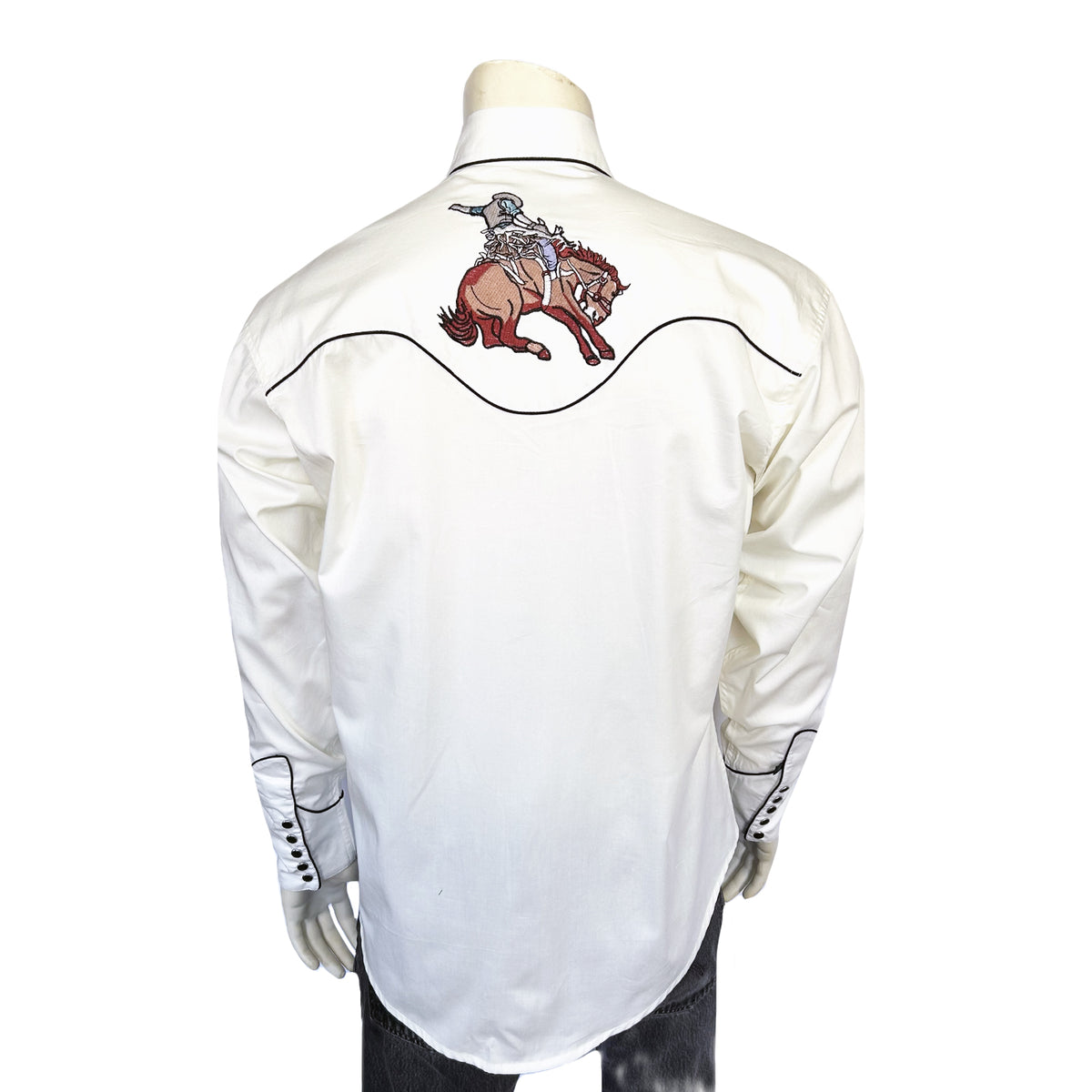Men's Ivory Iconic Bronc Embroidery Western Shirt by Rockmount Ranch Wear, vintage western shirt with bronc embroidery