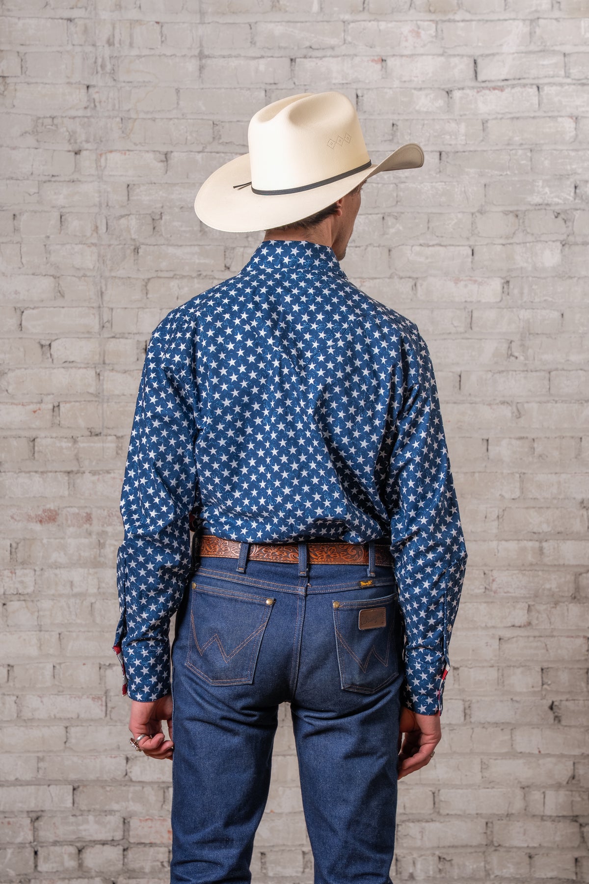 Men's American Flag 2-Tone Western Shirt- Made in USA by Rockmount Ranch Wear, blue denim western shirt