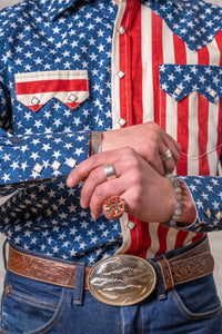 Men's American Flag 2-Tone Western Shirt- Made in USA Rockmount Ranch Wear vintage cowboy shirt with diamond snap closures