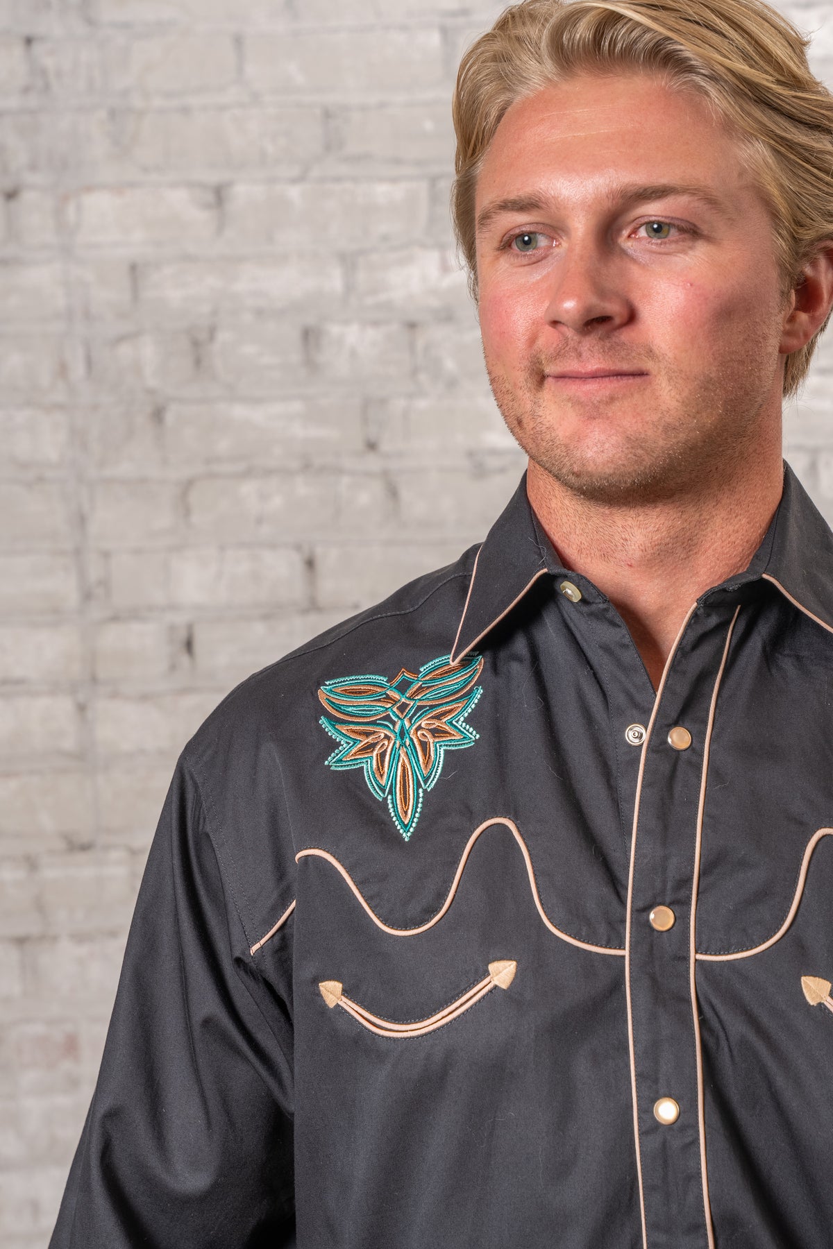 Men's Black Boot Bug Embroidered Western Shirt by Rockmount Ranch Wear, vintage embroidered western shirt