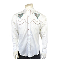 Men's Ivory Boot Bug Embroidered Western Shirt by Rockmount Ranch Wear, floral western shirt with embroidered smile pockets