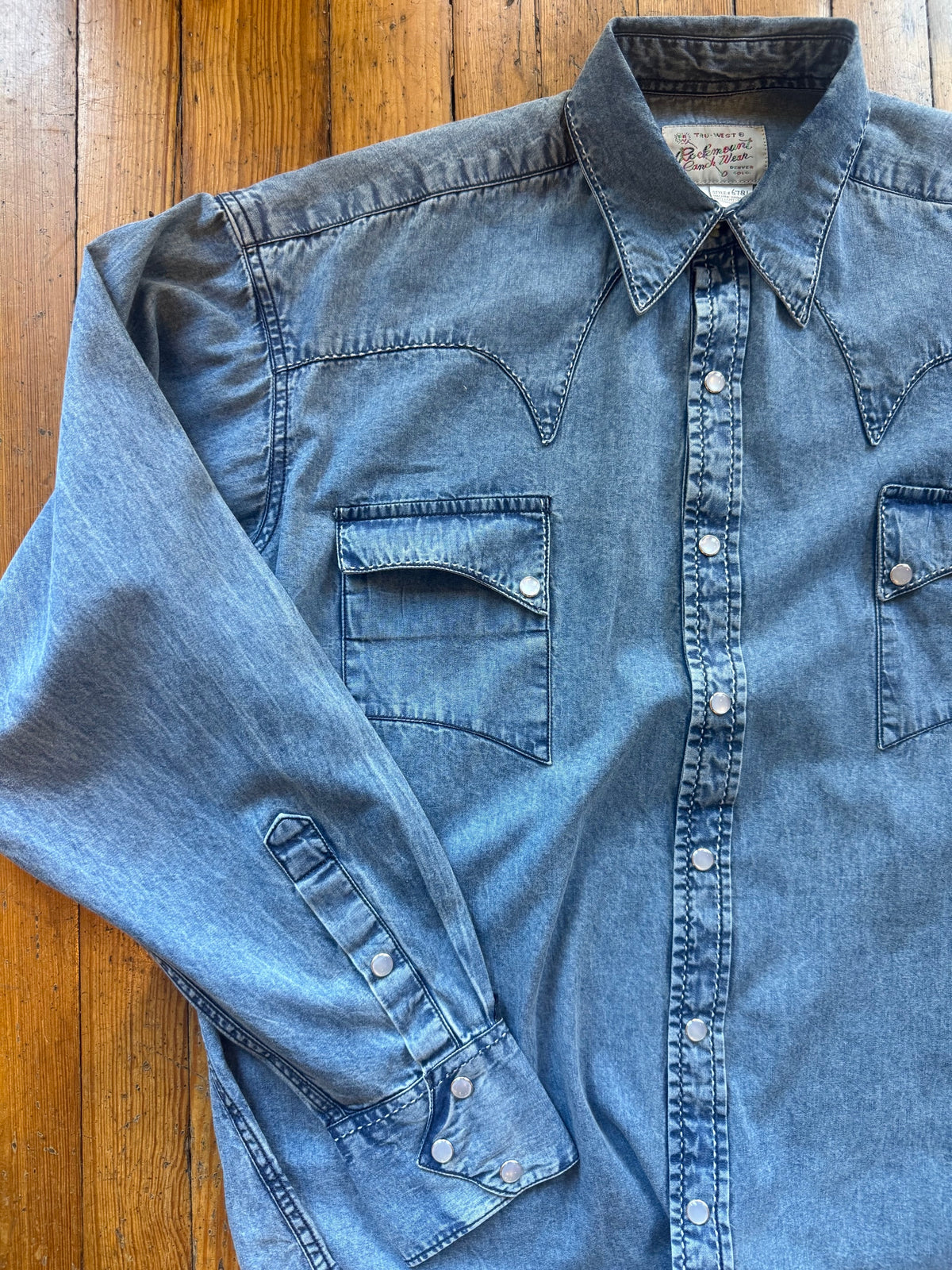 Men's Denim Classic Quarter Horse Western Shirt with Saddle Stitching