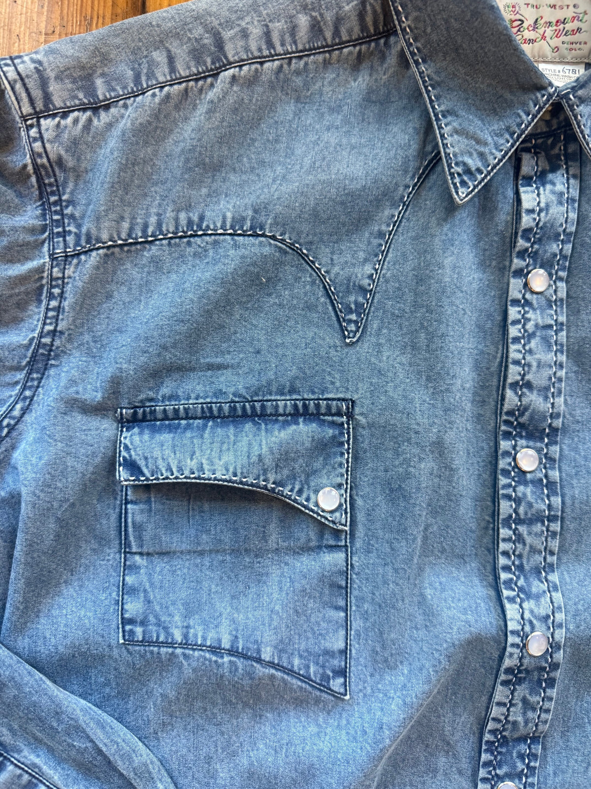 Men's Denim Classic Quarter Horse Western Shirt with Saddle Stitching