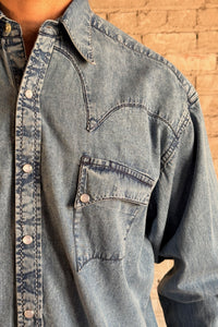 Men's Denim Classic Quarter Horse Western Shirt with Saddle Stitching