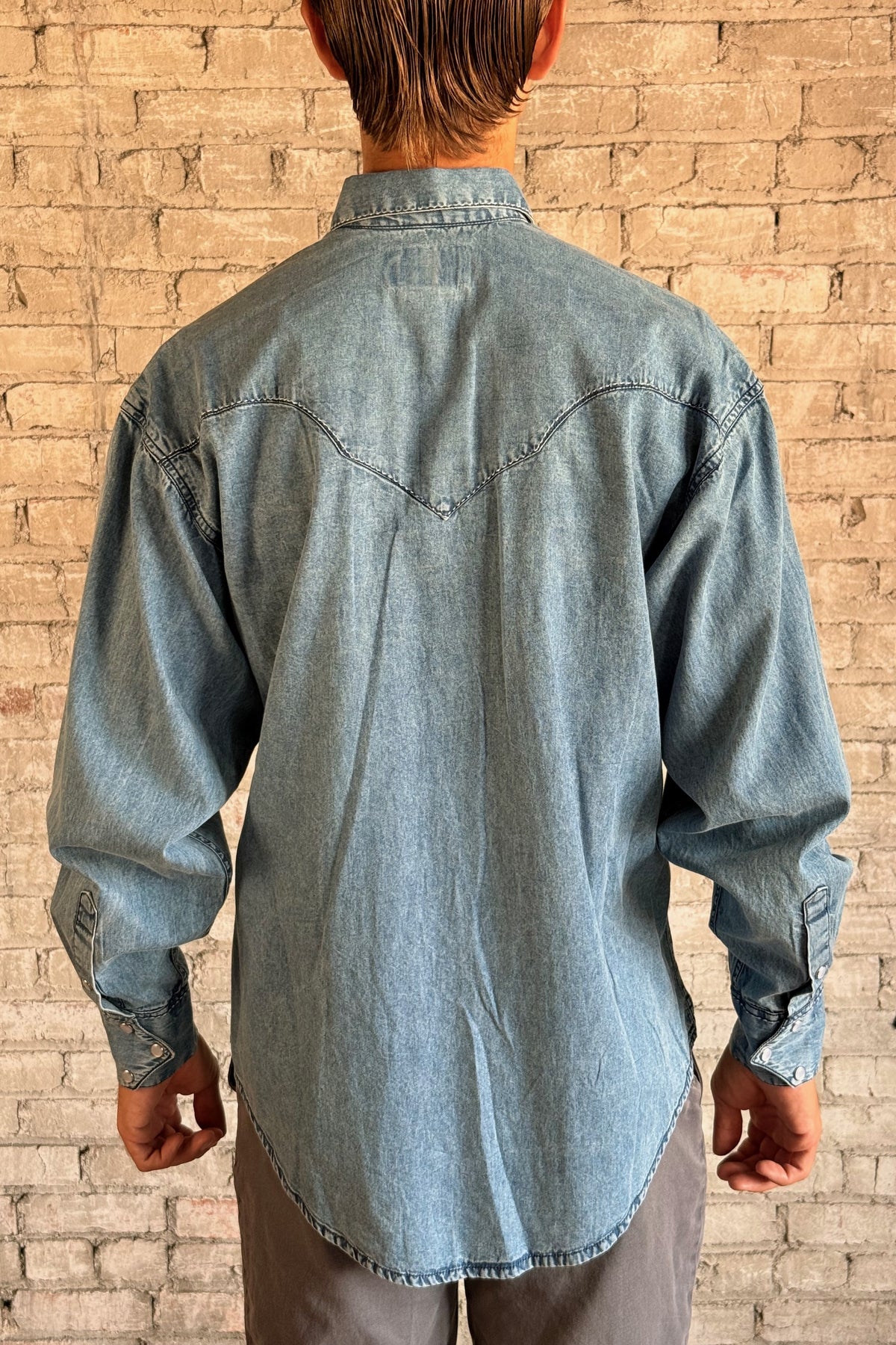 Men's Denim Classic Quarter Horse Western Shirt with Saddle Stitching