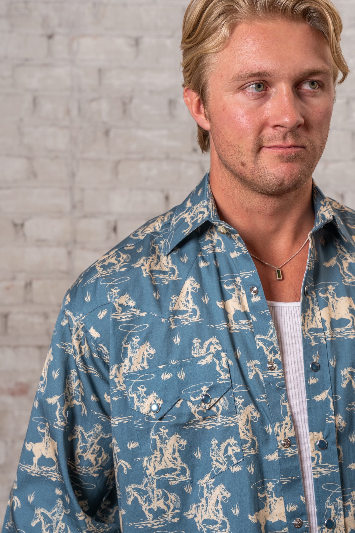 Men's Blue Print Western Shirt by Rockmount Ranch Wear, vintage western shirt with print and sawtooth pockets