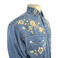 Men's Vintage Denim Floral Embroidered Western Shirt by Rockmount Ranch Wear, vintage fringe western wear