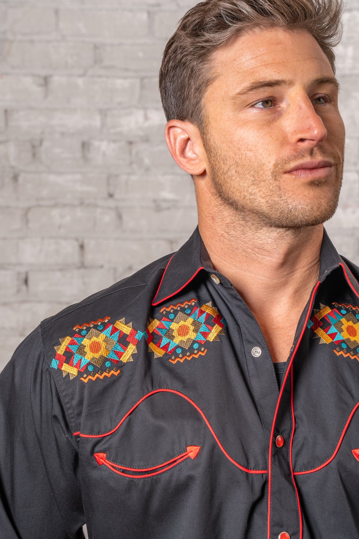 Men's Black Native American Embroidered Western Shirt by Rockmount Ranch Wear with embroidered western shirt
