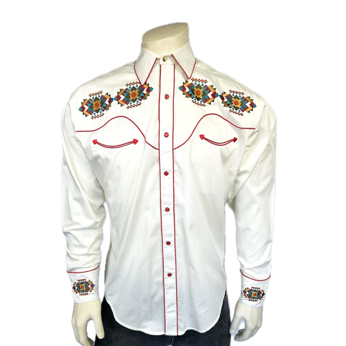 Men's Ivory Native American Embroidered Western Shirt by Rockmount Ranch Wear, embroidered western shirt with floral accents