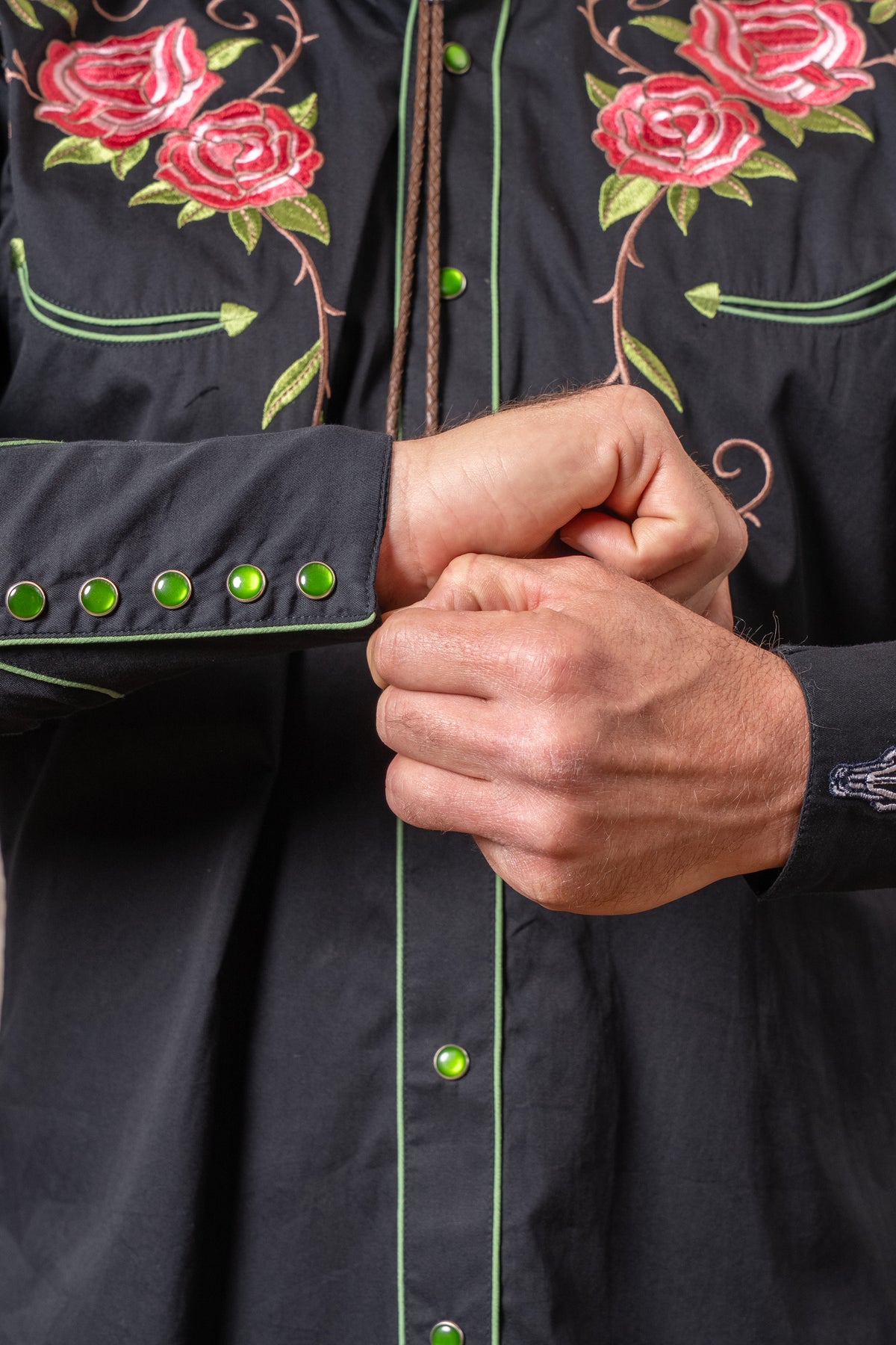 Men's Black Steer Longhorn and Floral Embroidered Western Shirt by Rockmount Ranch Wear with embroidered western shirt