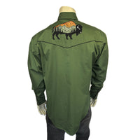 Men's Green Bison Mountain Embroidered Western Shirt by Rockmount Ranch Wear with western shirt back print
