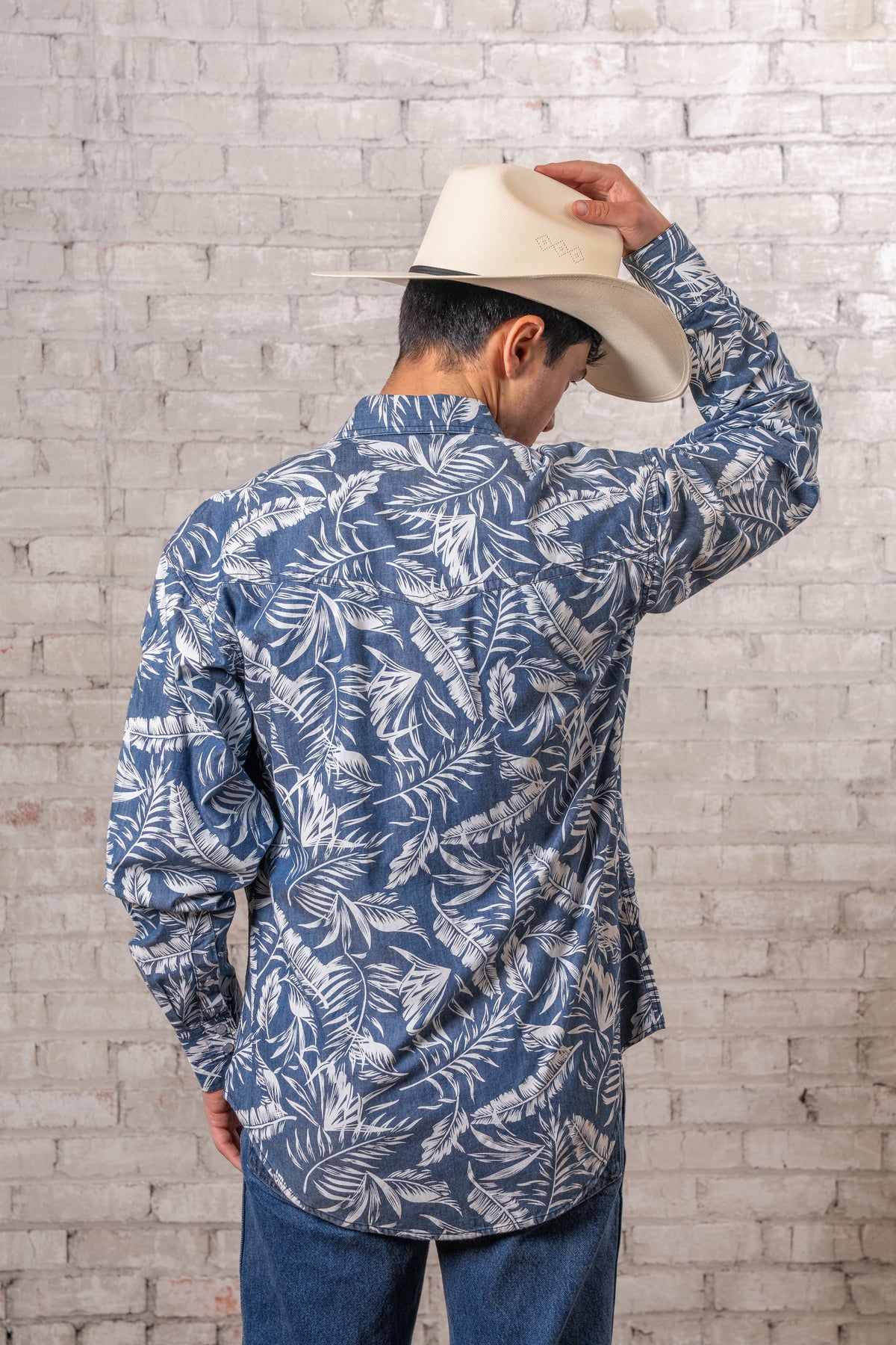 Men's Denim Floral Print Western Shirt by Rockmount Ranch Wear, vintage fringe embroidered floral cowboy shirt