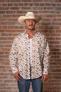 Men's Horse Print Western Shirt by Rockmount Ranch Wear, vintage cowboy shirt with western print and snap buttons