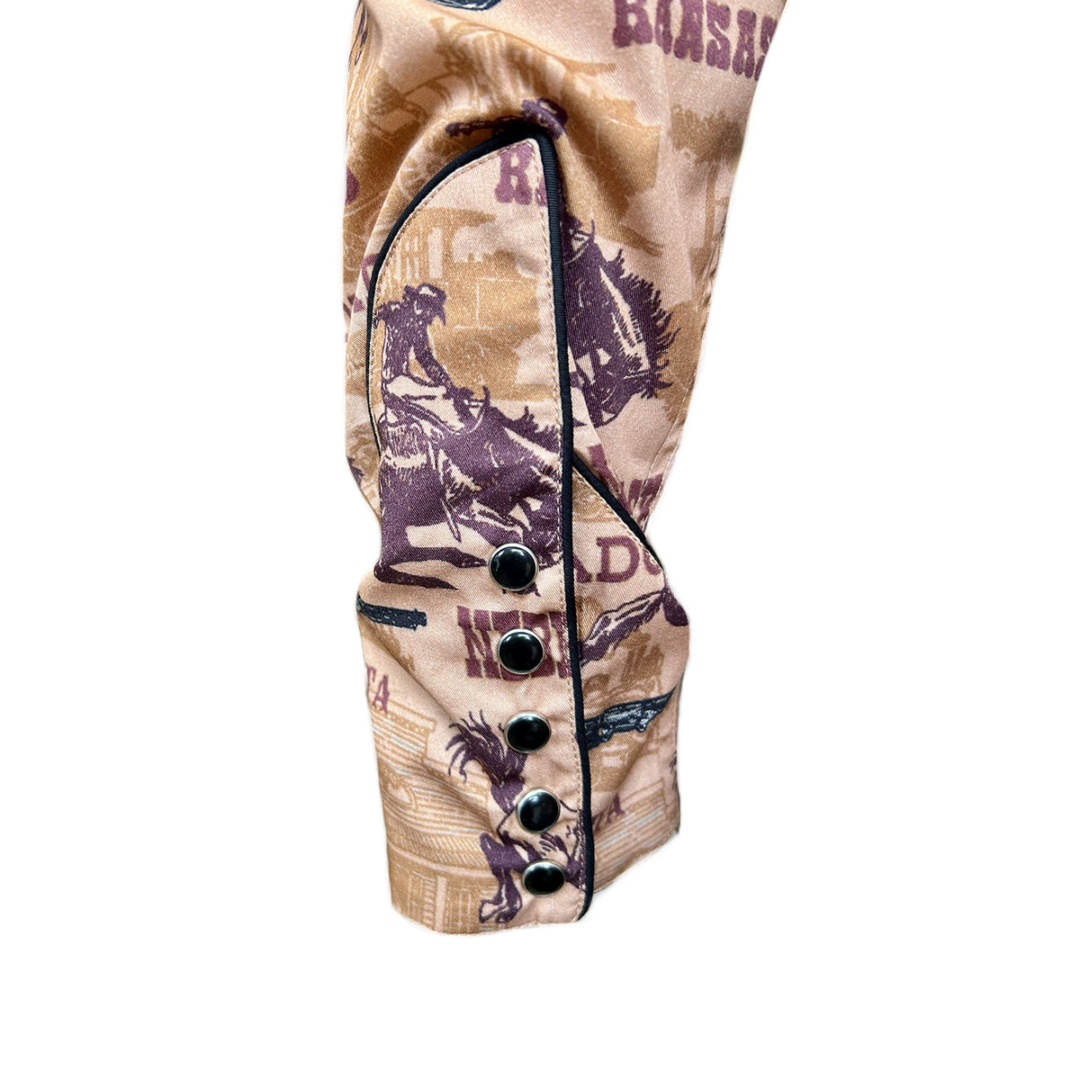 Men's Vintage Brown States Western Shirt by Rockmount Ranch Wear with vintage printed cowboy style and snaps