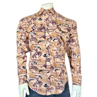 Men's Vintage Brown States Western Shirt by Rockmount Ranch Wear, vintage western shirt with snap button cuffs
