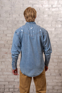 Men's Out of This World Embroidered Denim Western Shirt by Rockmount Ranch Wear, vintage embroidered denim with stars