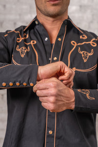 Men's Black Embroidery and Applique Western Shirt by Rockmount Ranch Wear with vintage fringe embroidery