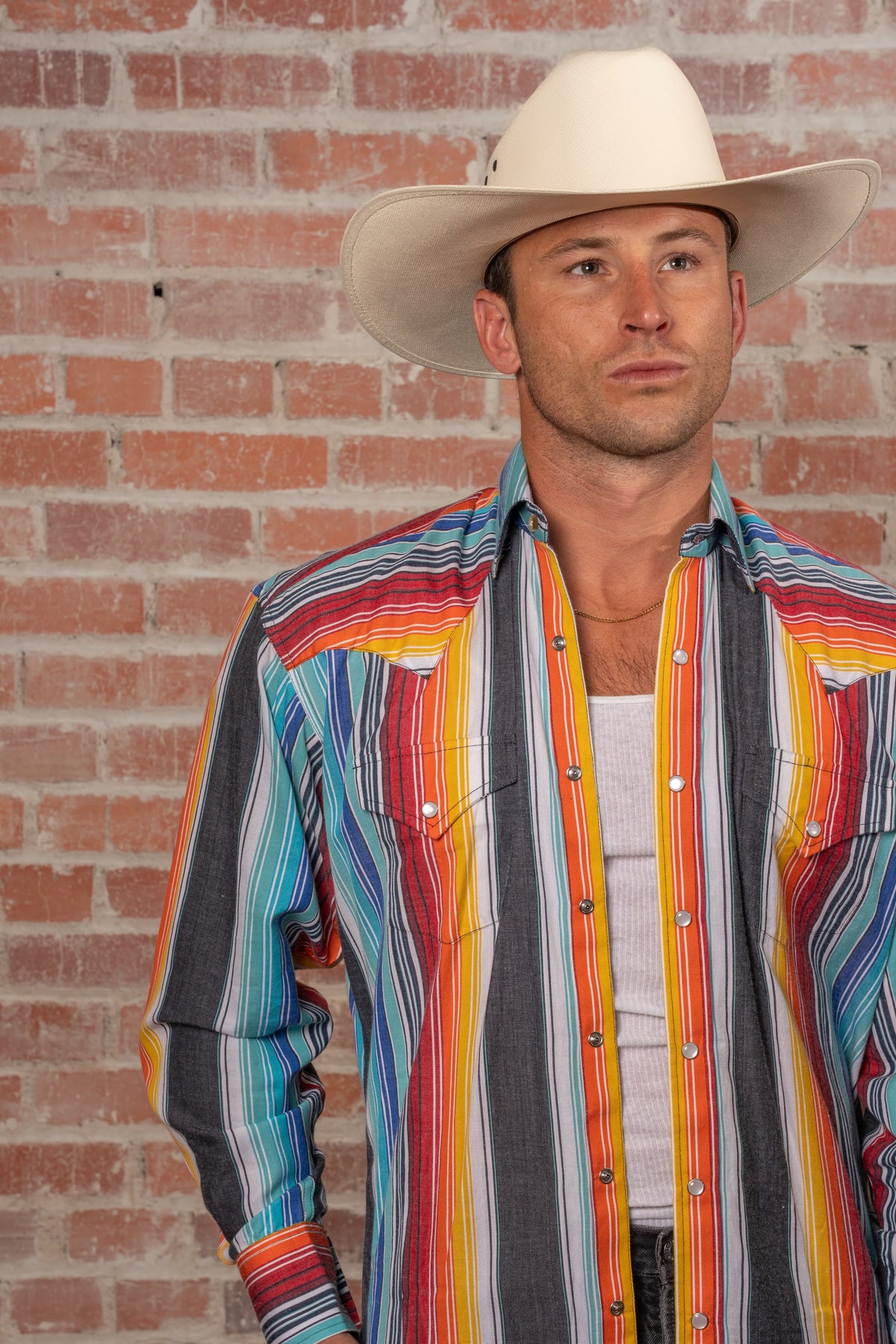 Men's Vintage Serape Stripe Western Shirt by Rockmount Ranch Wear in vintage fringe embroidered cotton