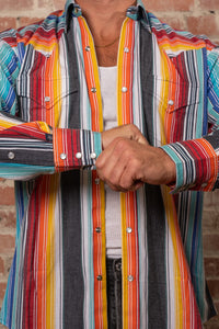 Men's Vintage Serape Stripe Western Shirt by Rockmount Ranch Wear, embroidered western shirt with snap buttons