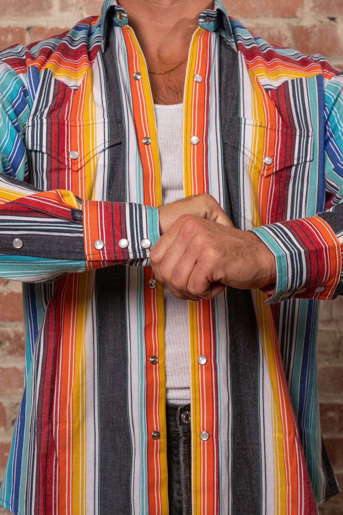 Men's Vintage Serape Stripe Western Shirt by Rockmount Ranch Wear, embroidered western shirt with snap buttons
