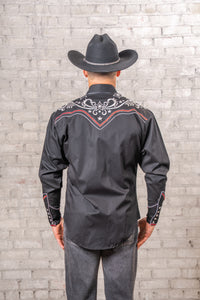 Men's Vintage Black Stars and Scrolls Embroidered Western Shirt by Rockmount Ranch Wear, vintage western shirt