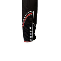 Men's vintage black stars and scrolls embroidered western shirt by Rockmount Ranch Wear with fringe trim