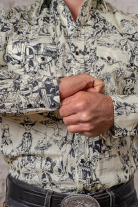 Men's Deadwood Saloon Print Western Shirt by Rockmount Ranch Wear in vintage print cotton with round snap closures