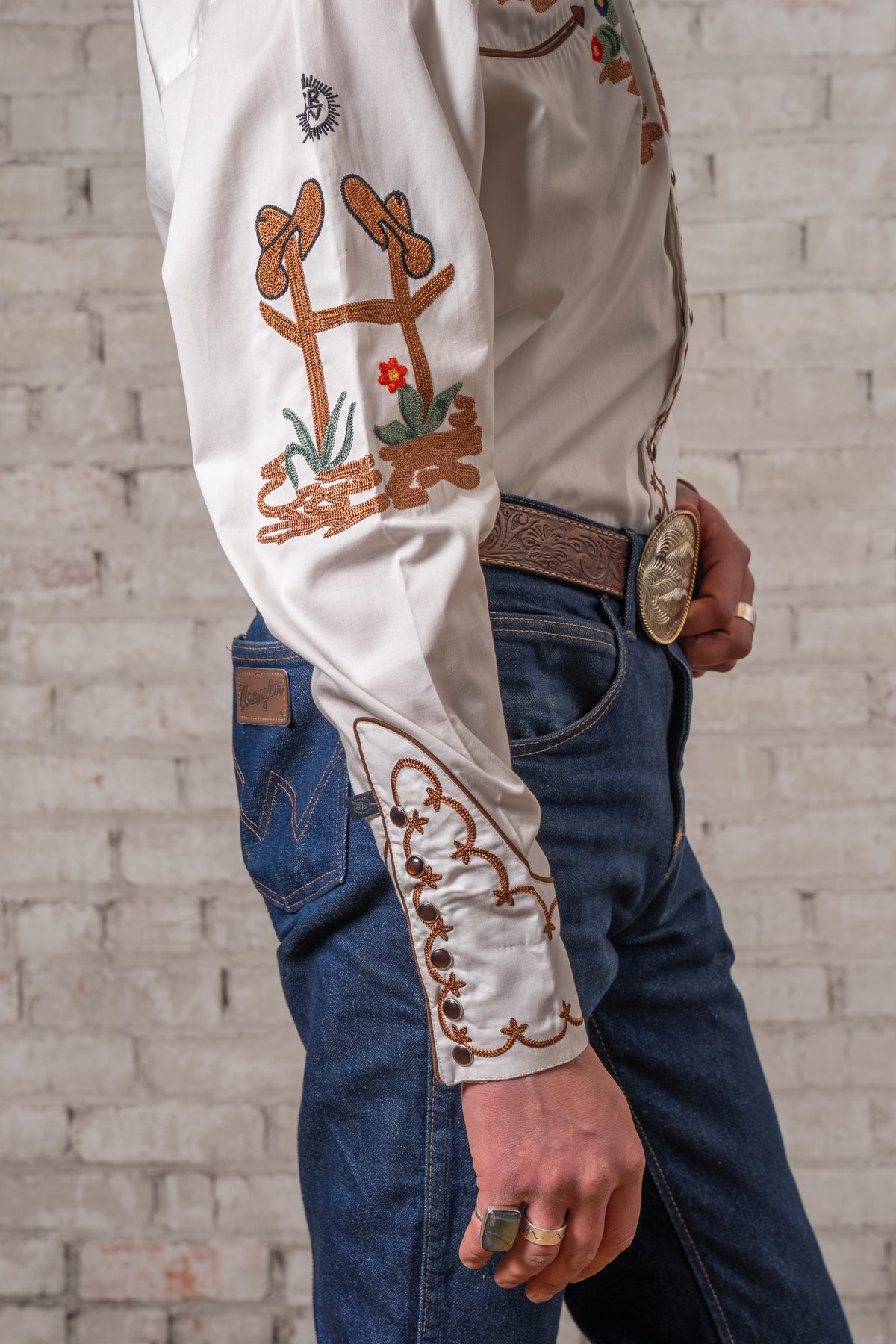 Men's Cactus Cowboy Boots Embroidered Western Shirt in ivory by Rockmount Ranch Wear with cactus embroidery
