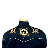 Men's Vintage Navy Floral Embroidered Western Shirt by Rockmount Ranch Wear with ornate floral embroidery